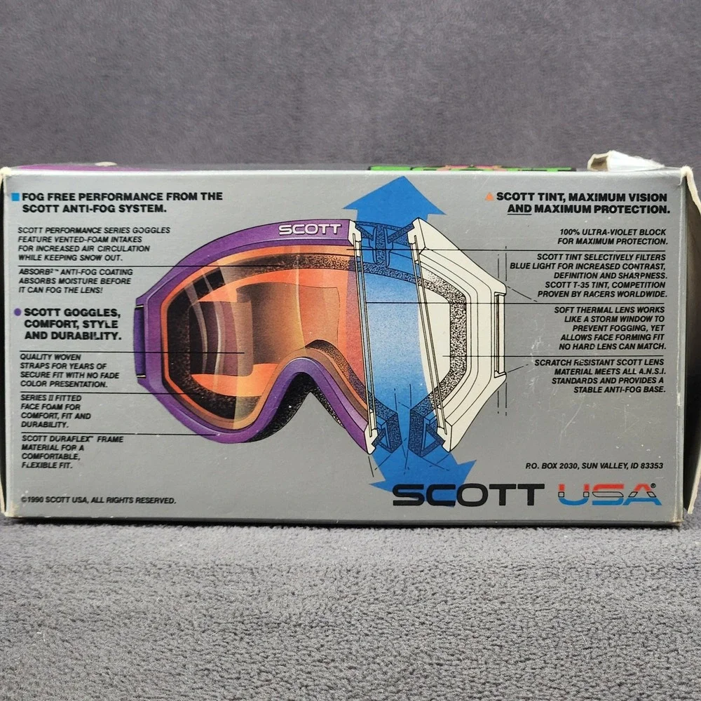 Vintage Scott T-35 Powder OTG‎ Ski Snowboard Goggles Amber Lens USA Made Thermal